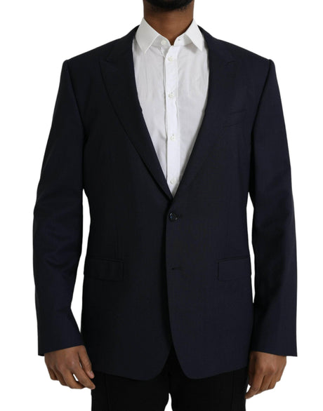 Dolce & Gabbana Dark Blue Wool Single Breasted Coat Blazer - Hilstor