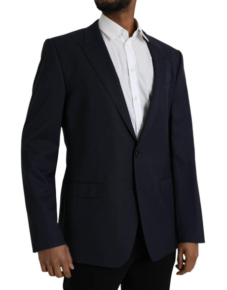 Dolce & Gabbana Dark Blue Wool Single Breasted Coat Blazer - Hilstor