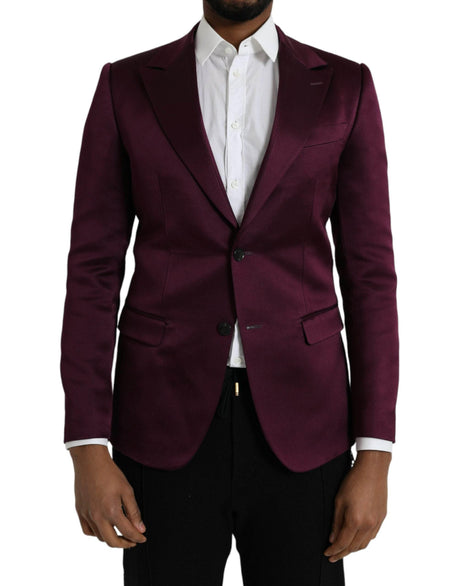 Dolce & Gabbana Maroon Silk Single Breasted Coat Blazer - Hilstor