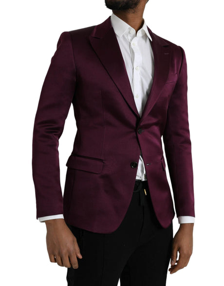 Dolce & Gabbana Maroon Silk Single Breasted Coat Blazer - Hilstor