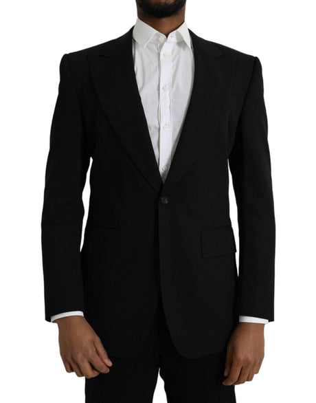 Dolce & Gabbana Black Wool Peak Single Breasted Coat Blazer - Hilstor