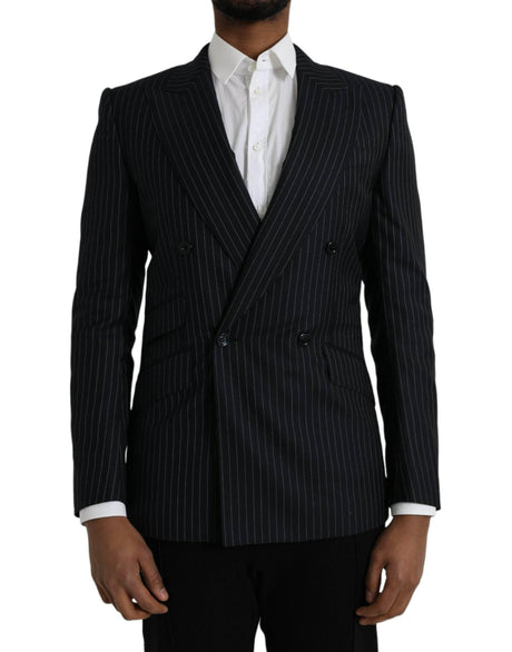 Dolce & Gabbana Black Stripe SICILIA Double Breasted Coat Blazer - Hilstor