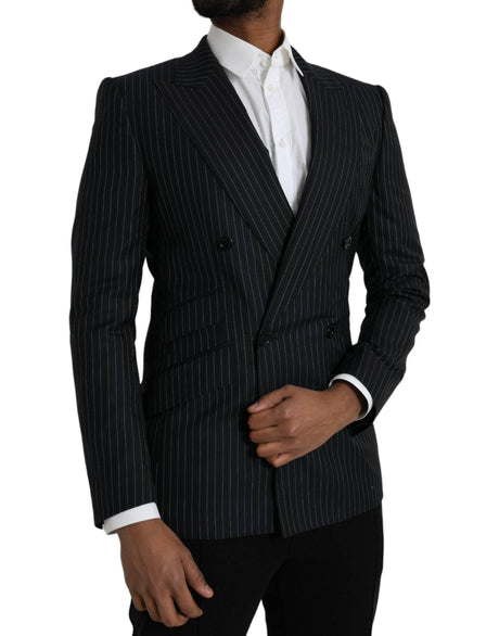 Dolce & Gabbana Black Stripe SICILIA Double Breasted Coat Blazer - Hilstor