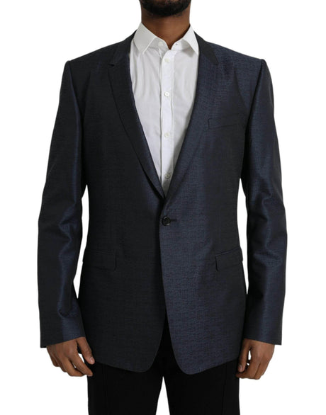Dolce & Gabbana Blue Wool GOLD Single Breasted Coat Blazer - Hilstor