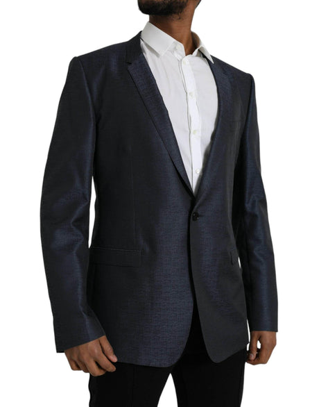 Dolce & Gabbana Blue Wool GOLD Single Breasted Coat Blazer - Hilstor