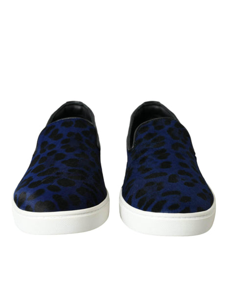 Dolce & Gabbana Blue Calfskin Hair Leopard Sneakers Shoes - Hilstor