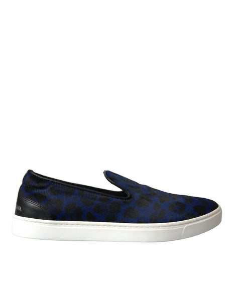 Dolce & Gabbana Blue Calfskin Hair Leopard Sneakers Shoes - Hilstor