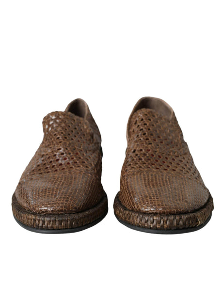 Dolce & Gabbana Brown Woven Leather Loafers Casual Shoes - Hilstor