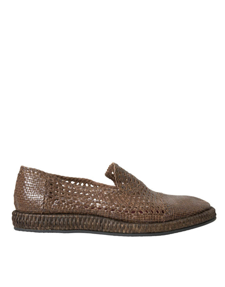 Dolce & Gabbana Brown Woven Leather Loafers Casual Shoes - Hilstor