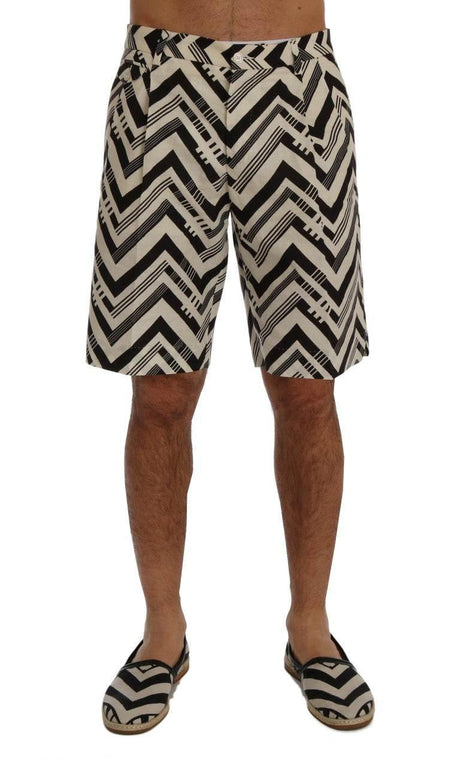 Dolce & Gabbana White Black Striped Cotton Linen Shorts - Hilstor