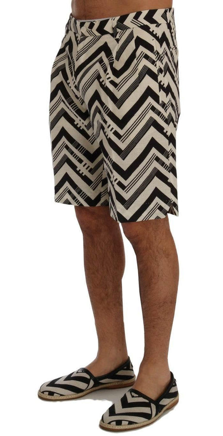 Dolce & Gabbana White Black Striped Cotton Linen Shorts - Hilstor