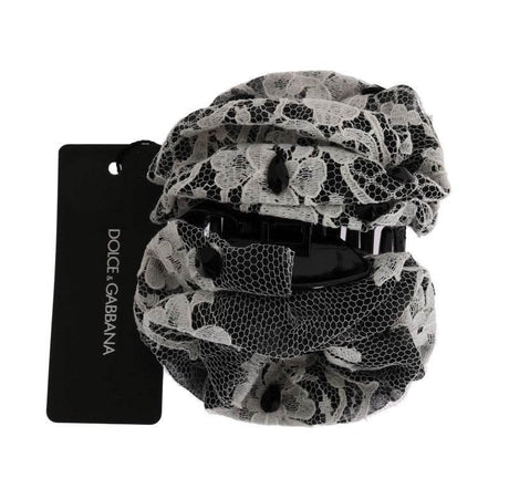 Dolce & Gabbana Black White Floral Lace Crystal Hair Claw - Hilstor