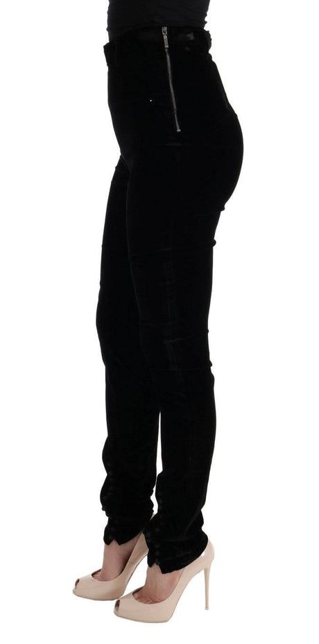 Ermanno Scervino Black Velvet Slim Fit Pants - Hilstor
