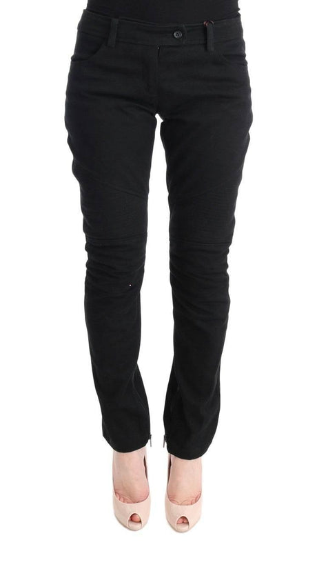Ermanno Scervino Black Cotton Slim Fit Casual Pants - Hilstor