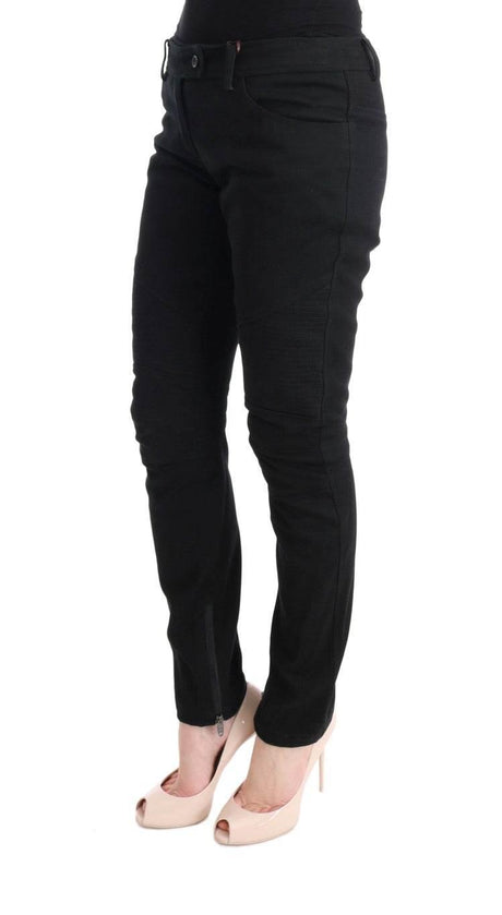 Ermanno Scervino Black Cotton Slim Fit Casual Pants - Hilstor