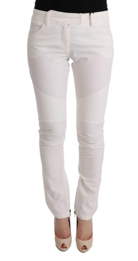 Ermanno Scervino White Cotton Slim Fit Casual Pants - Hilstor