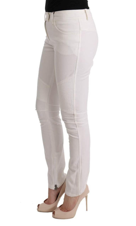 Ermanno Scervino White Cotton Slim Fit Casual Pants - Hilstor