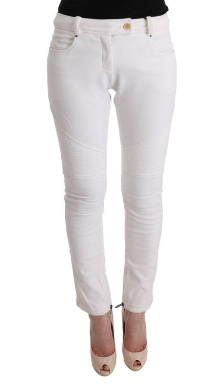 Ermanno Scervino White Cotton Slim Fit Casual Pants - Hilstor