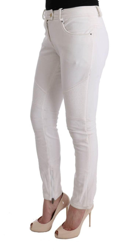 Ermanno Scervino White Cotton Slim Fit Casual Pants - Hilstor
