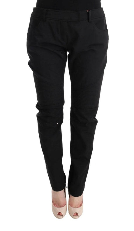 Ermanno Scervino Black Cotton Slim Fit Casual Pants - Hilstor