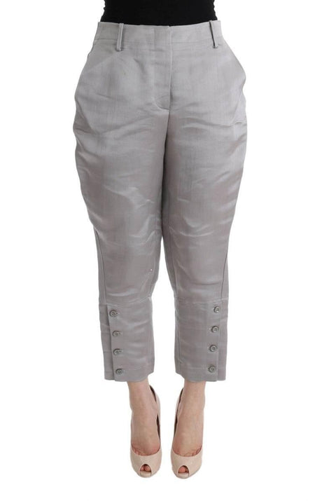 Ermanno Scervino Gray Silk Cropped Casual Pants - Hilstor