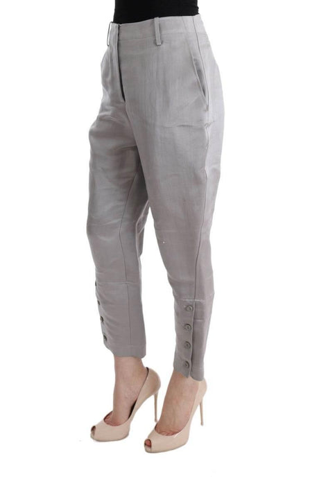 Ermanno Scervino Gray Silk Cropped Casual Pants - Hilstor
