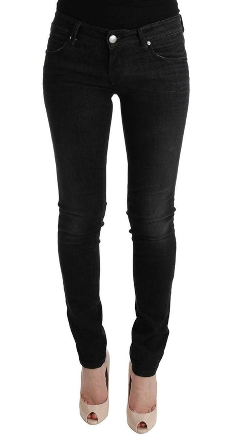 Acht Black Denim Cotton Bottoms Slim Fit Jeans - Hilstor