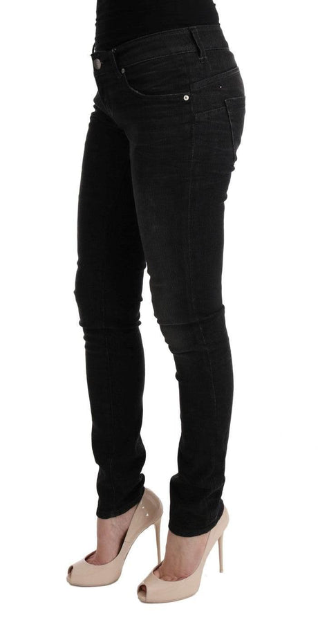 Acht Black Denim Cotton Bottoms Slim Fit Jeans - Hilstor