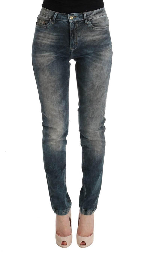 Cavalli Blue Wash Cotton Blend Slim Fit Jeans - Hilstor
