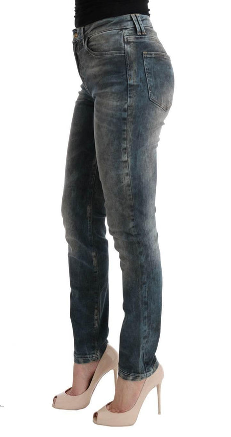 Cavalli Blue Wash Cotton Blend Slim Fit Jeans - Hilstor