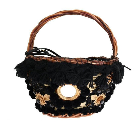 Dolce & Gabbana Beige Straw Snakeskin Pom Pom Crystal AGNESE Bag - Hilstor