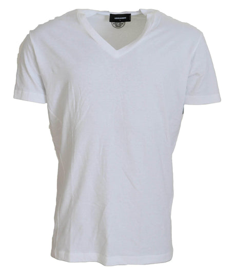 Dsquared² White Cotton Linen Short Sleeves V-neck T-shirt - Hilstor