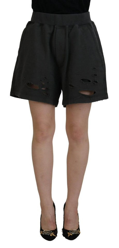 Dsquared² Black Cotton Mid Waist Tattered Tapered Shorts - Hilstor