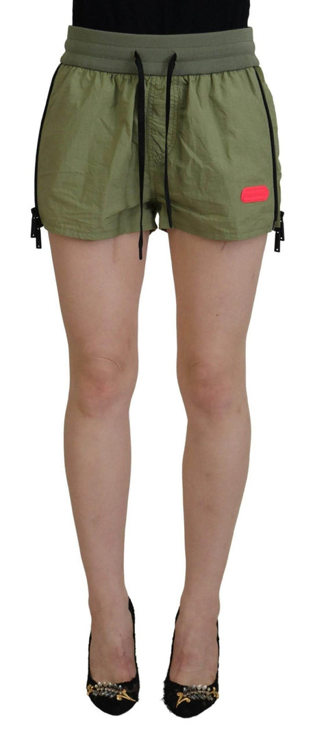Dsquared² Green Cotton Mid Waist Drawstring Tapered Shorts - Hilstor