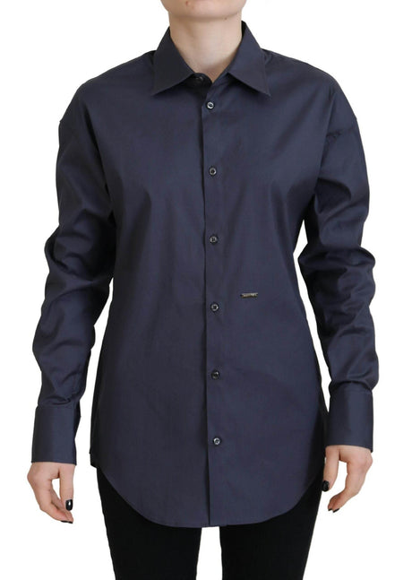 Dsquared² Navy Blue Cotton Button Down Collared Shirt Top - Hilstor