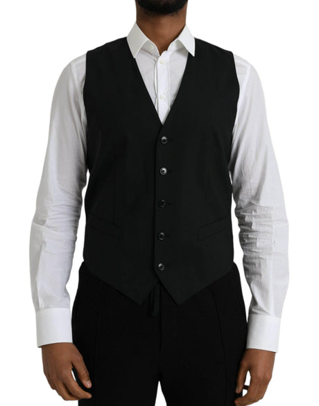 Dolce & Gabbana Black Wool Formal Dress Waistcoat Vest - Hilstor