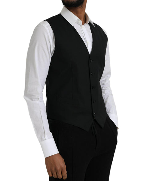 Dolce & Gabbana Black Wool Formal Dress Waistcoat Vest - Hilstor