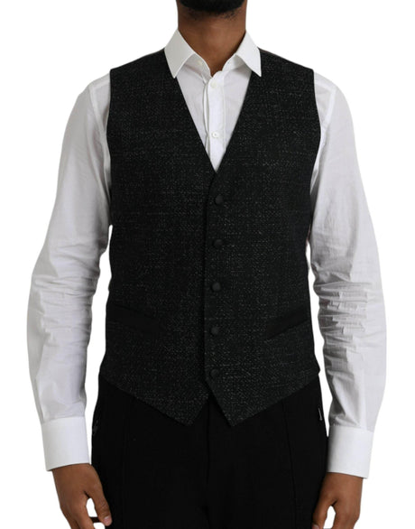 Dolce & Gabbana Black Brown Silk Waistcoat Dress Formal Vest - Hilstor