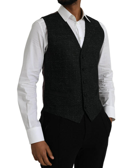 Dolce & Gabbana Black Brown Silk Waistcoat Dress Formal Vest - Hilstor