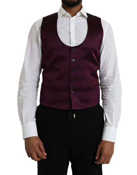 Dolce & Gabbana Maroon Satin Silk Waistcoat Dress Formal Vest - Hilstor