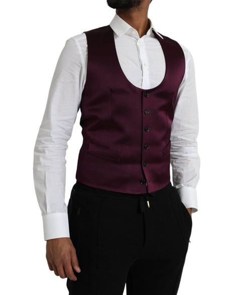 Dolce & Gabbana Maroon Satin Silk Waistcoat Dress Formal Vest - Hilstor