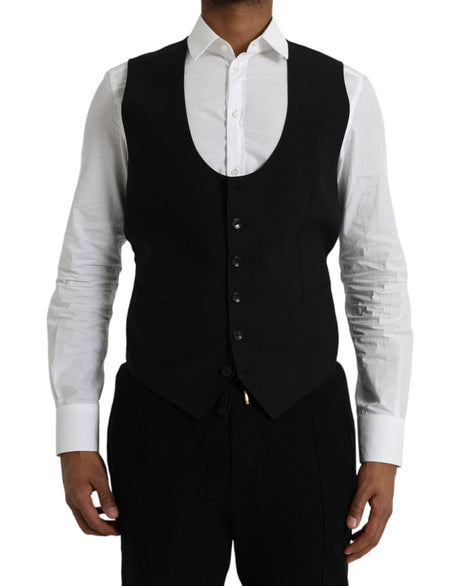 Dolce & Gabbana Black Wool Waistcoat Dress Formal Vest - Hilstor