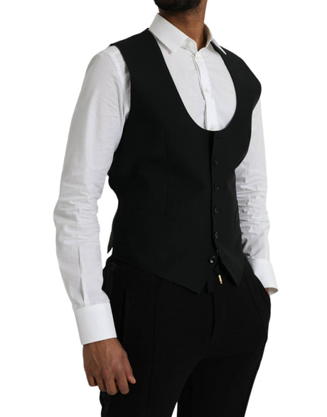 Dolce & Gabbana Black Wool Waistcoat Dress Formal Vest - Hilstor