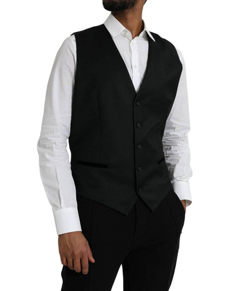 Dolce & Gabbana Black Silk Waistcoat Dress Formal Vest - Hilstor