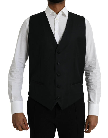 Dolce & Gabbana Black Wool Waistcoat Dress Formal Vest - Hilstor