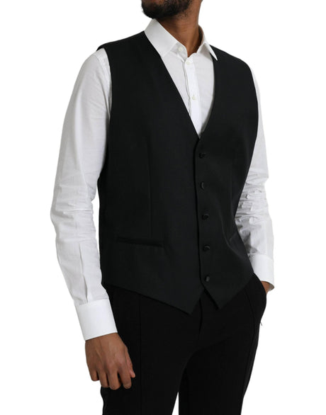 Dolce & Gabbana Black Wool Waistcoat Dress Formal Vest - Hilstor