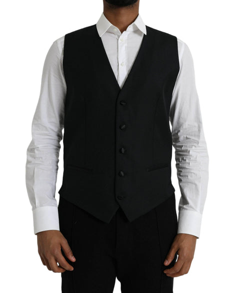 Dolce & Gabbana Black Wool Waistcoat Dress Formal Vest - Hilstor