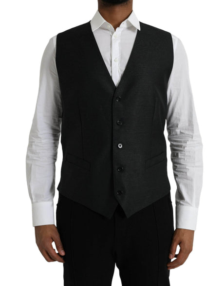 Dolce & Gabbana Black Wool Waistcoat Dress Formal Vest - Hilstor
