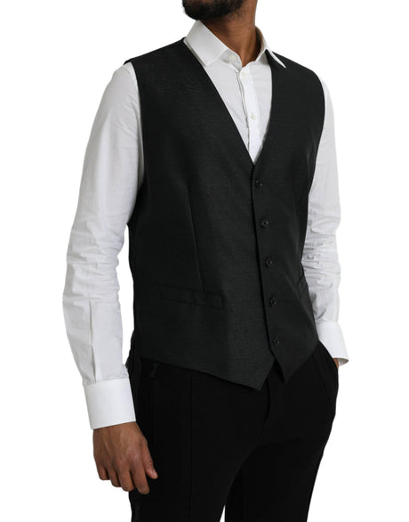 Dolce & Gabbana Black Wool Waistcoat Dress Formal Vest - Hilstor
