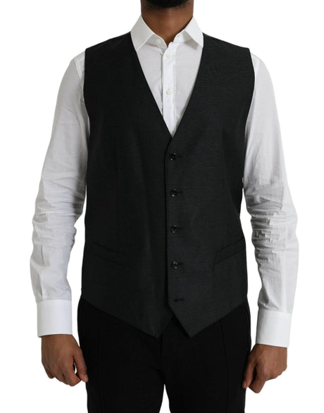 Dolce & Gabbana Black Wool Waistcoat Dress Formal Vest - Hilstor